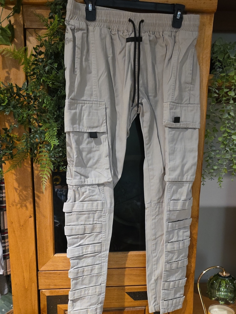 Black Light Beige Cargo Pants with Drawstring